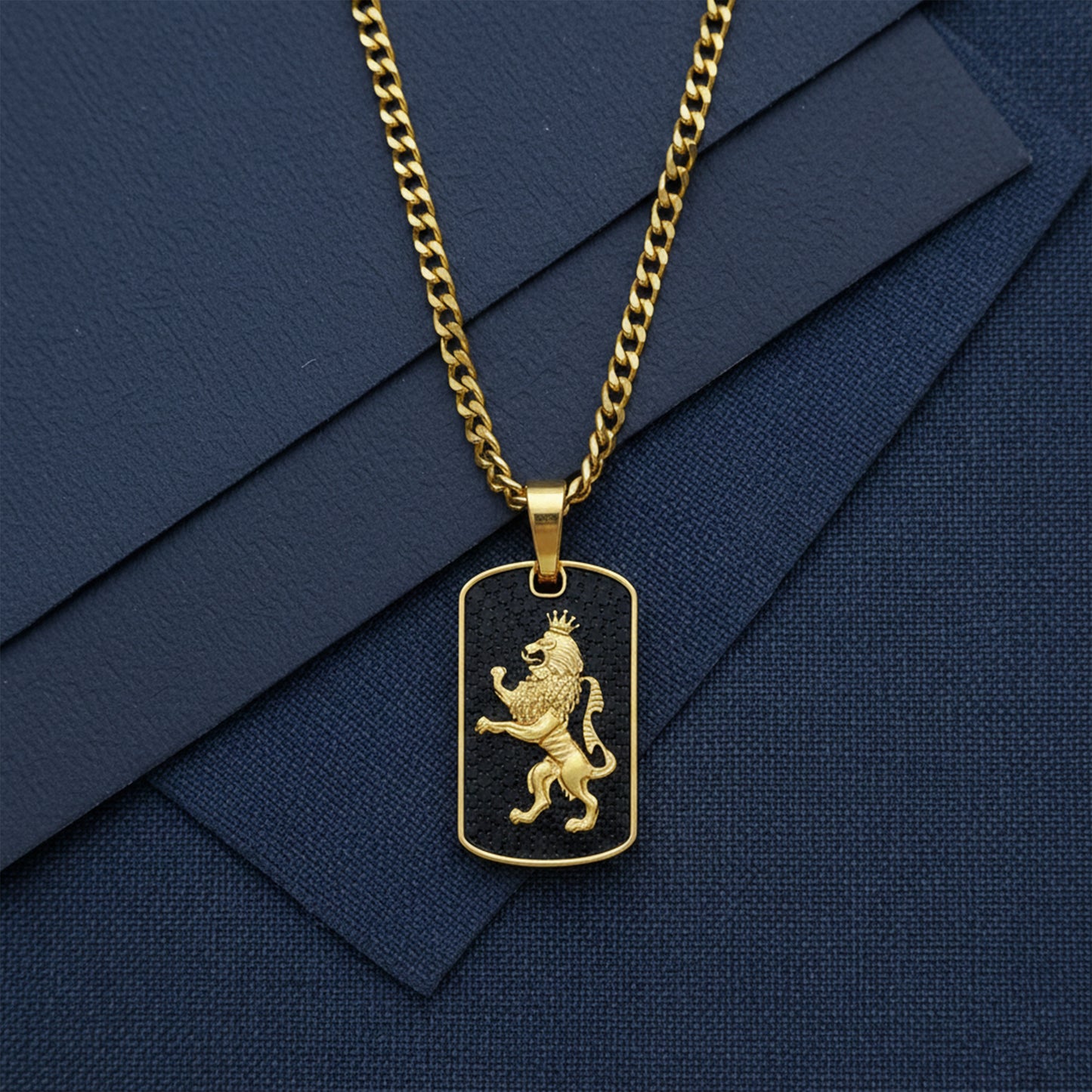 Regal Lion Pendant For Him Black Diamond 14K Solid Gold