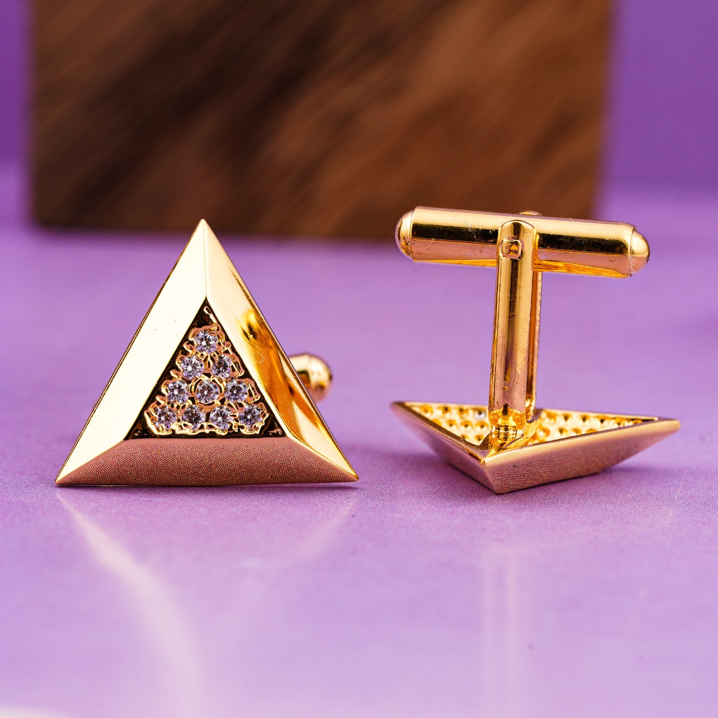 Silver Pyramid Cufflinks With 14K Gold Plated