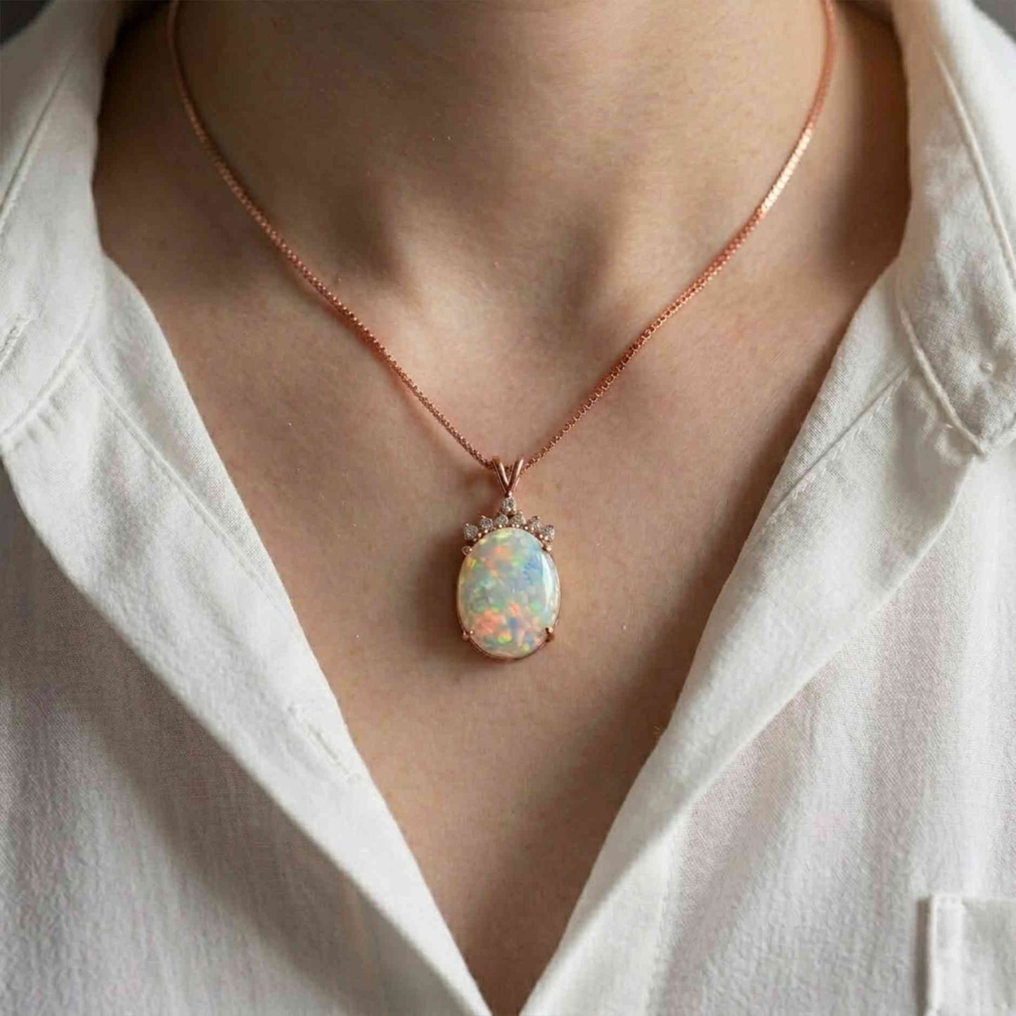 Silver Aurora Opal Crown Pendant Necklace For Her