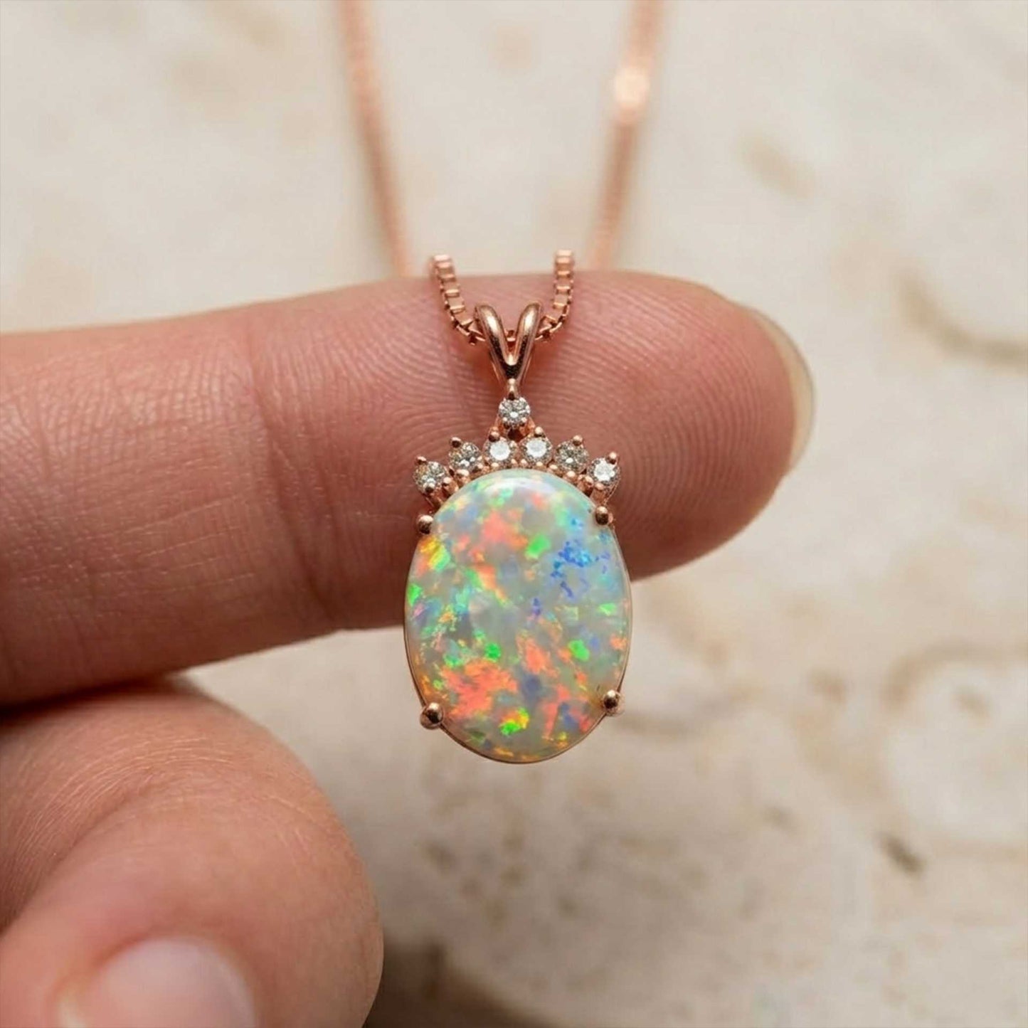 Silver Aurora Opal Crown Pendant Necklace For Her