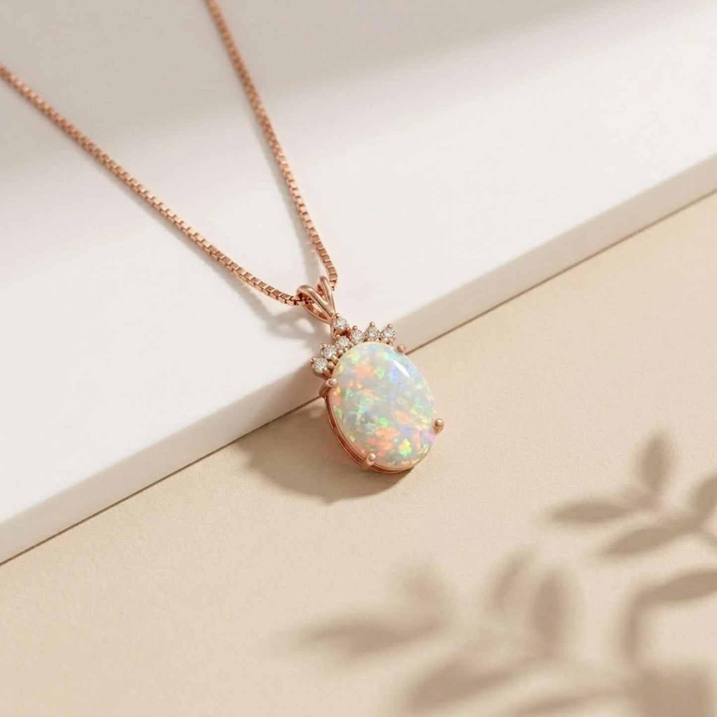 Silver Aurora Opal Crown Pendant Necklace For Her