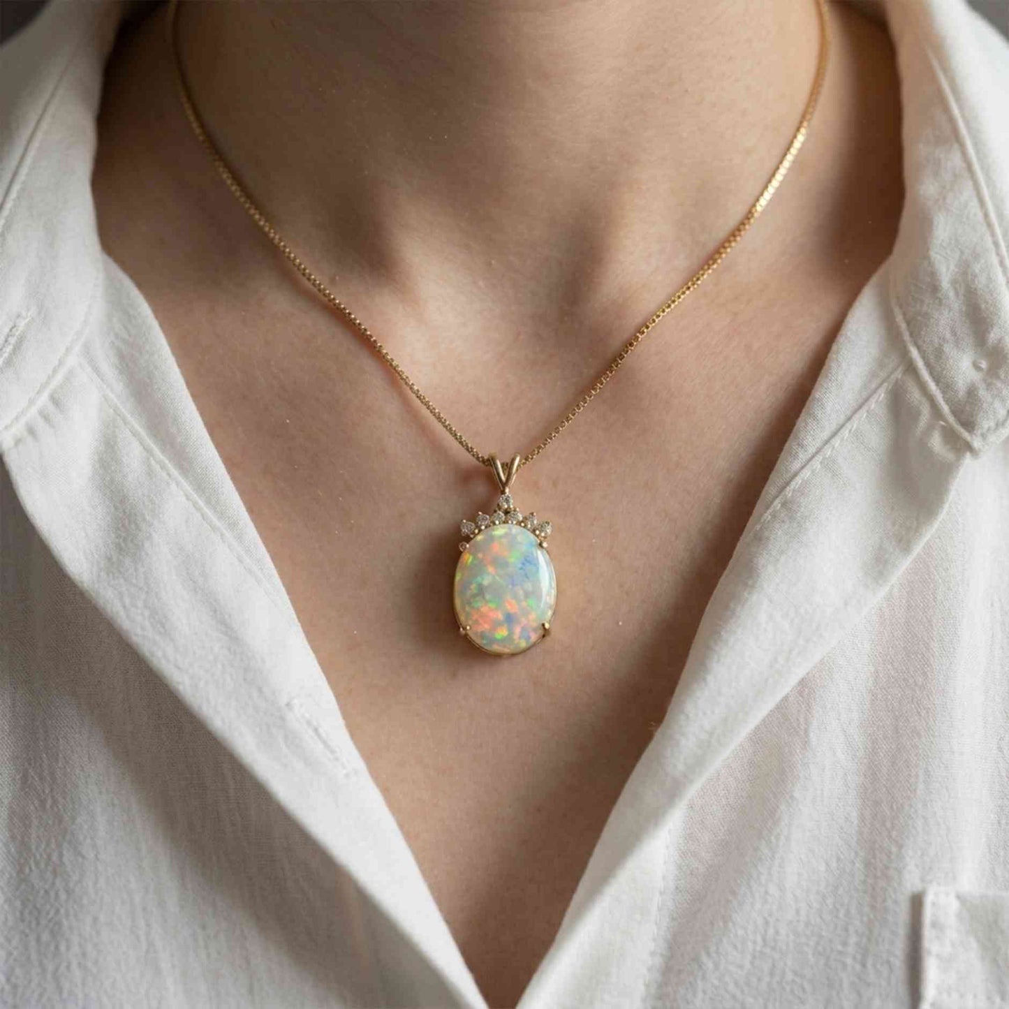 Silver Aurora Opal Crown Pendant Necklace For Her