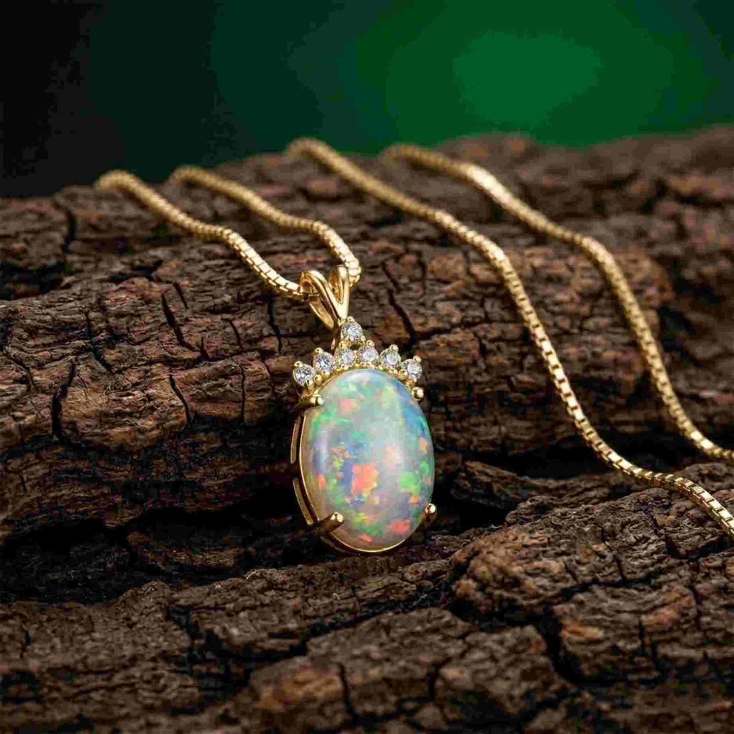 Silver Aurora Opal Crown Pendant Necklace For Her