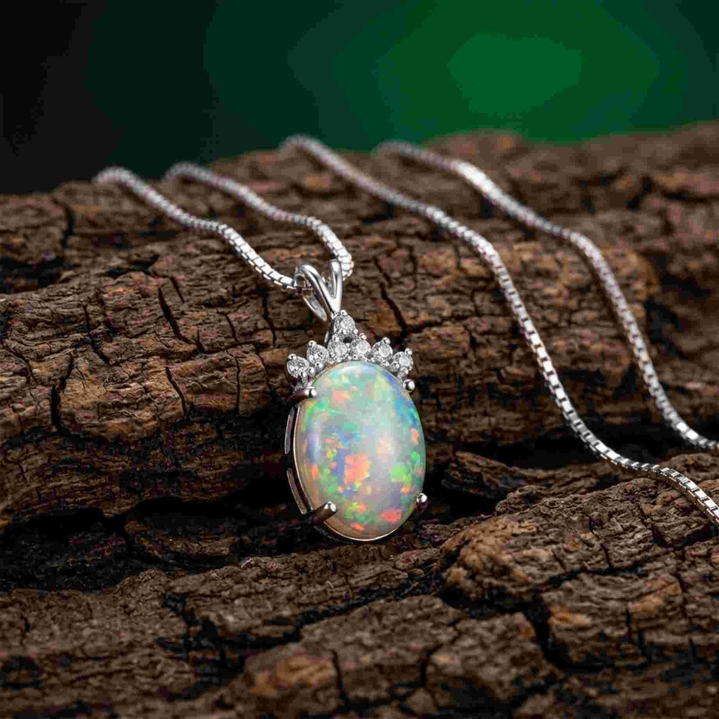 Silver Aurora Opal Crown Pendant Necklace For Her