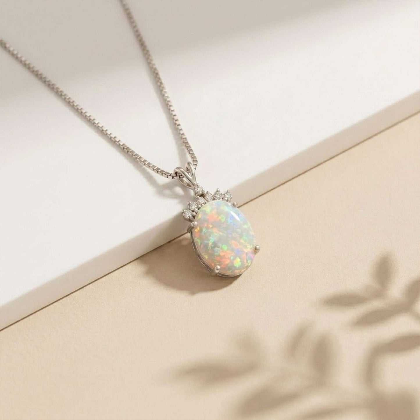 Silver Aurora Opal Crown Pendant Necklace For Her