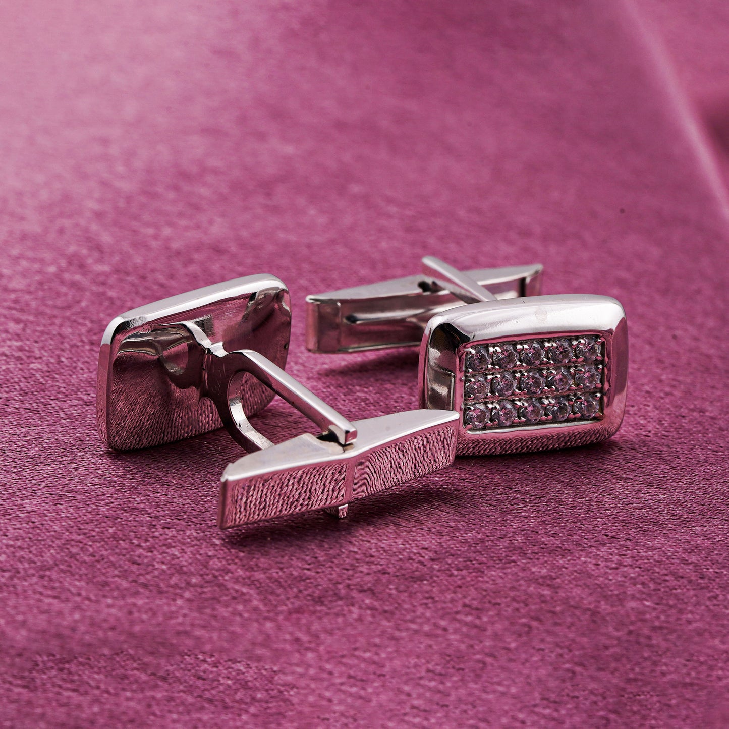 Silver Diamond Studded Bar Cufflinks