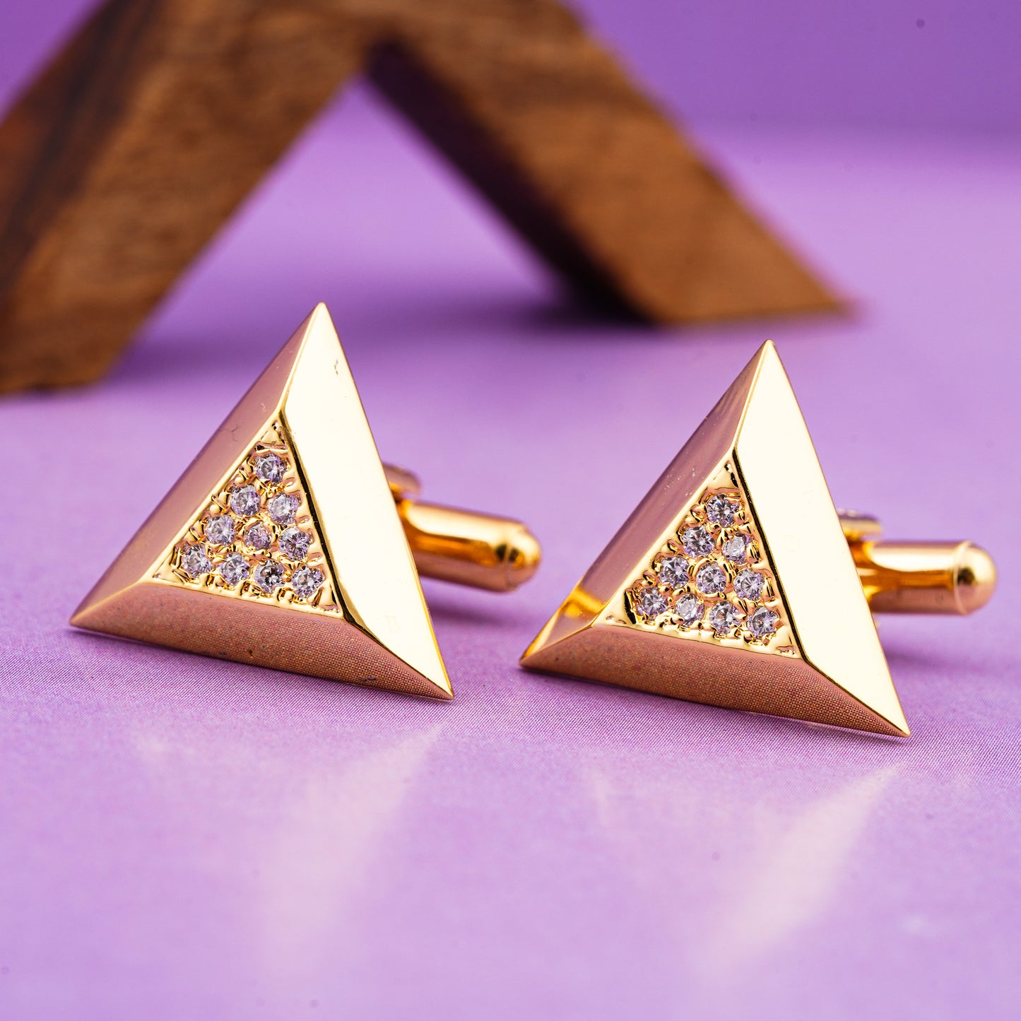 Silver Pyramid Cufflinks With 14K Gold Plated