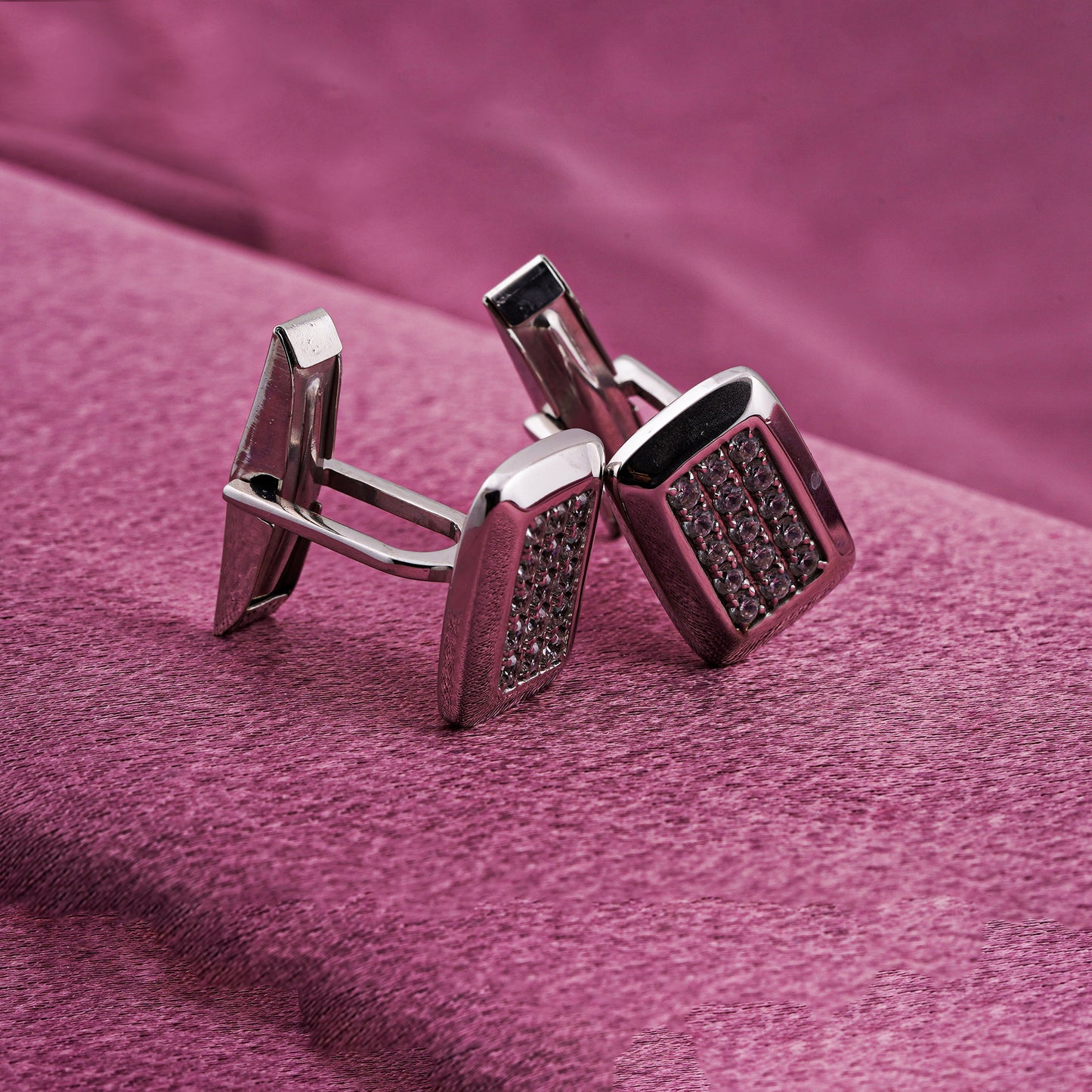 Silver Diamond Studded Bar Cufflinks