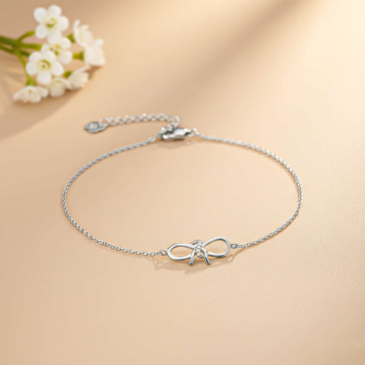 Silver Bow Knot Anklet 14K Gold Plated
