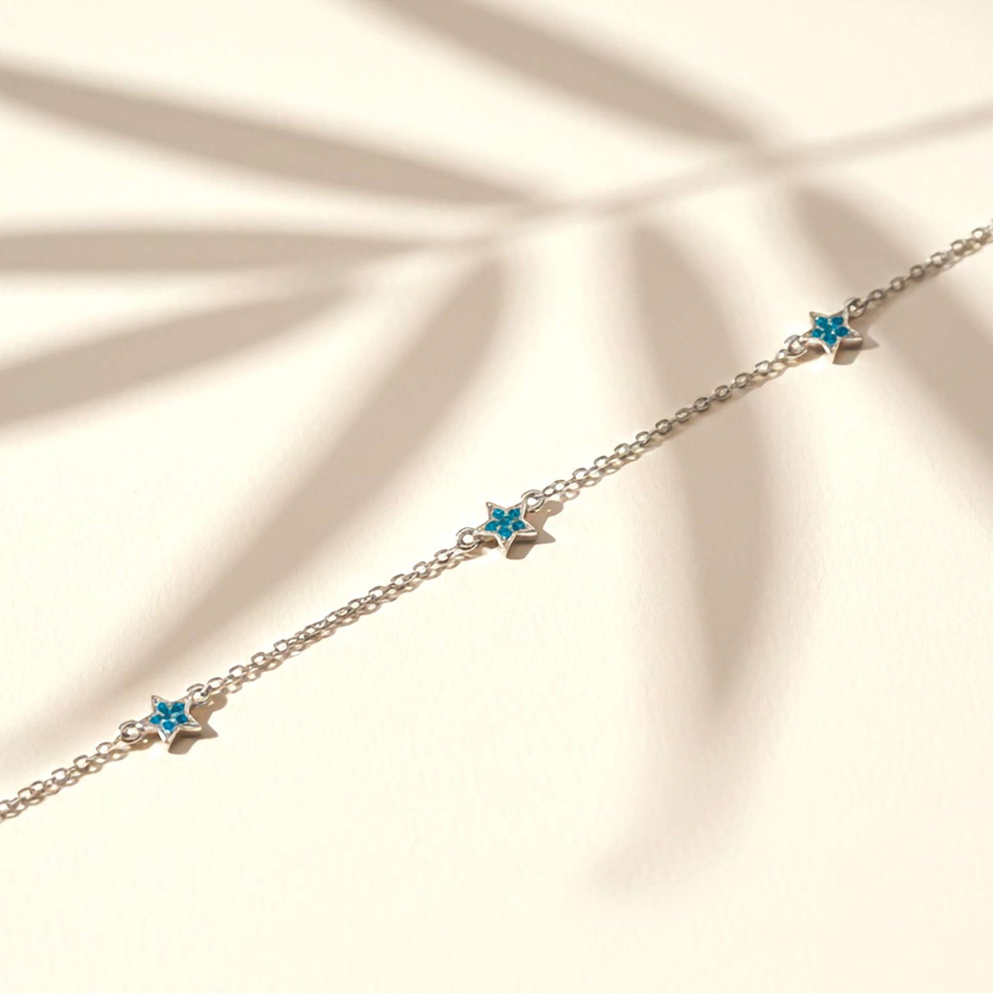 Round Blue Topaz Sterling Silver Stars Anklet With 14K Gold Plated