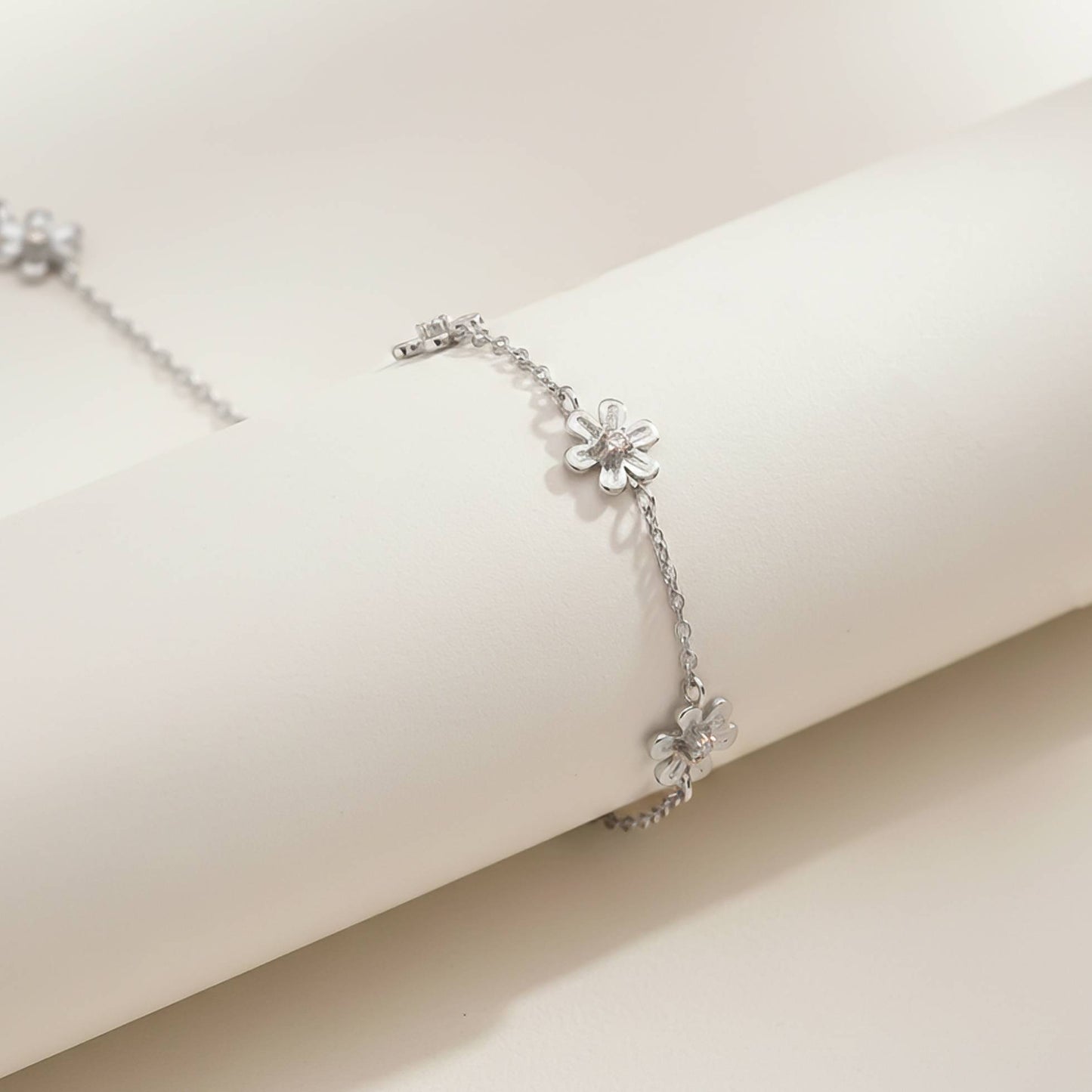 Sterling Silver Flowers Charm Anklet For Her