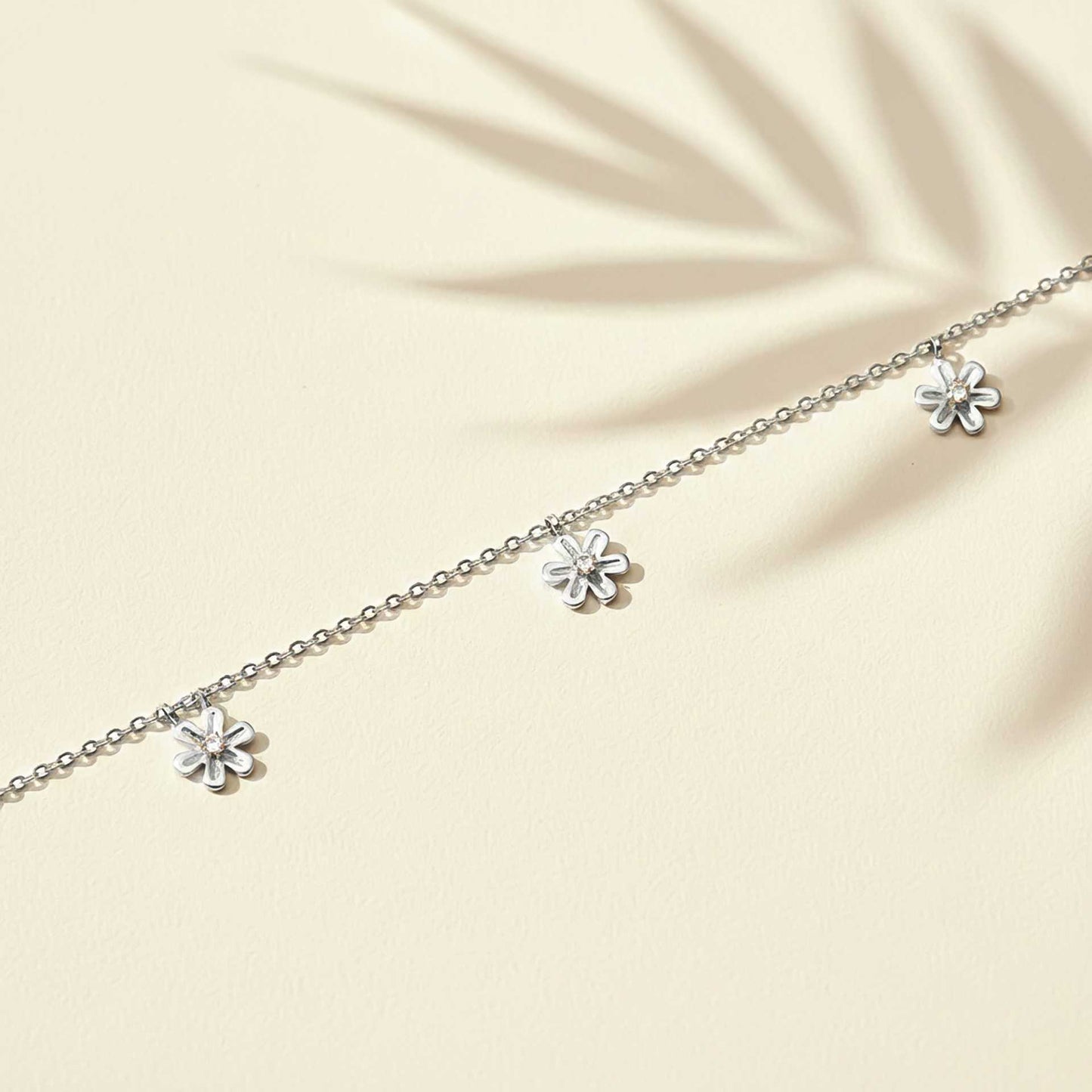 Sterling Silver Flowers Charm Anklet For Her