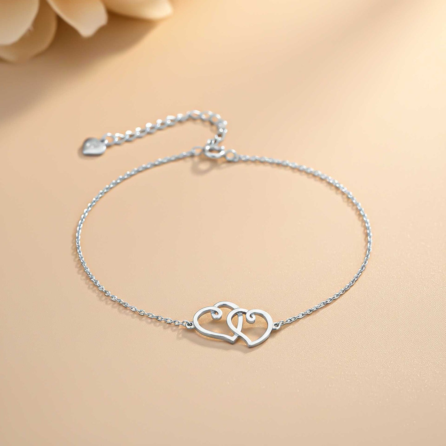 Twin 925 Sterling Silver Heart Anklet For Her With 14K Gold Plated