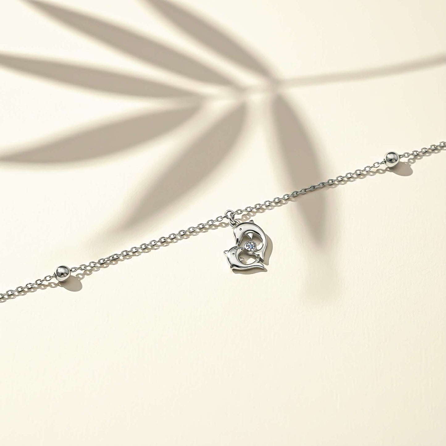 925 Sterling Silver Dolphin Heart Love Anklet With 14K Gold Plated