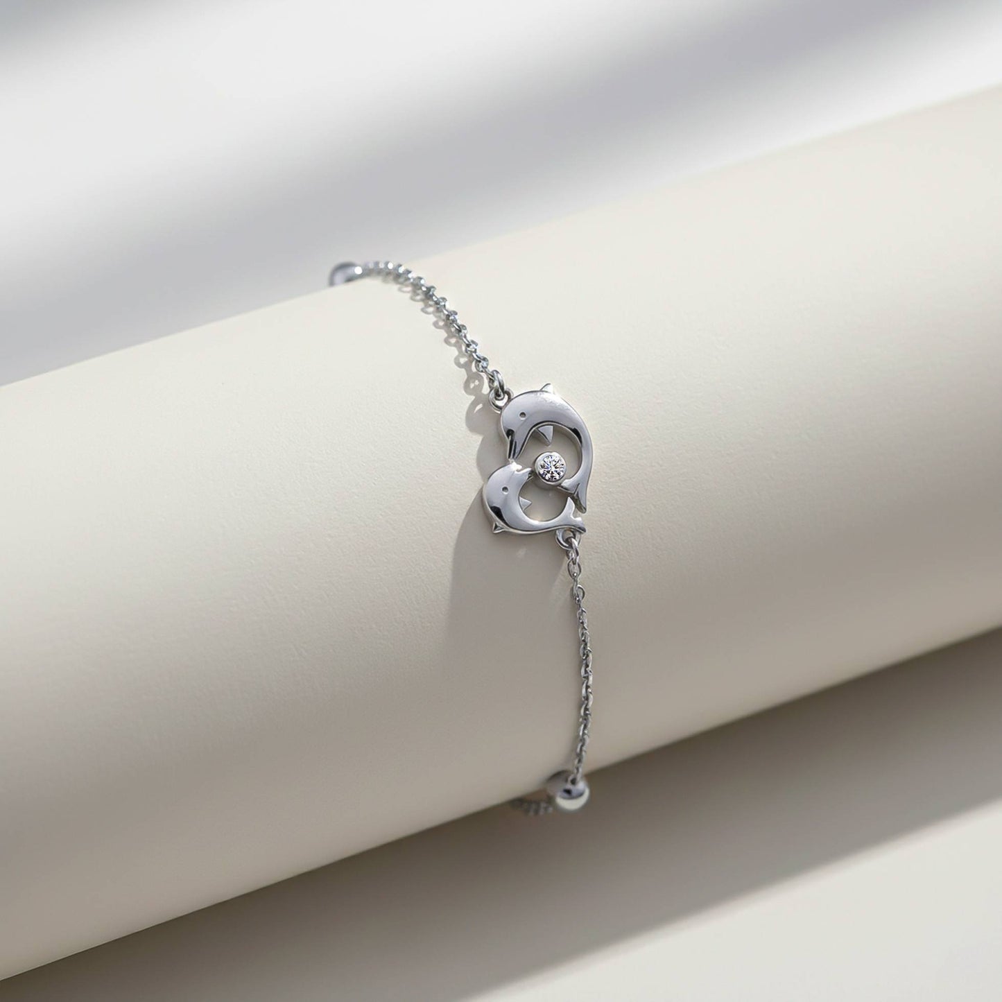 925 Sterling Silver Dolphin Heart Love Anklet With 14K Gold Plated
