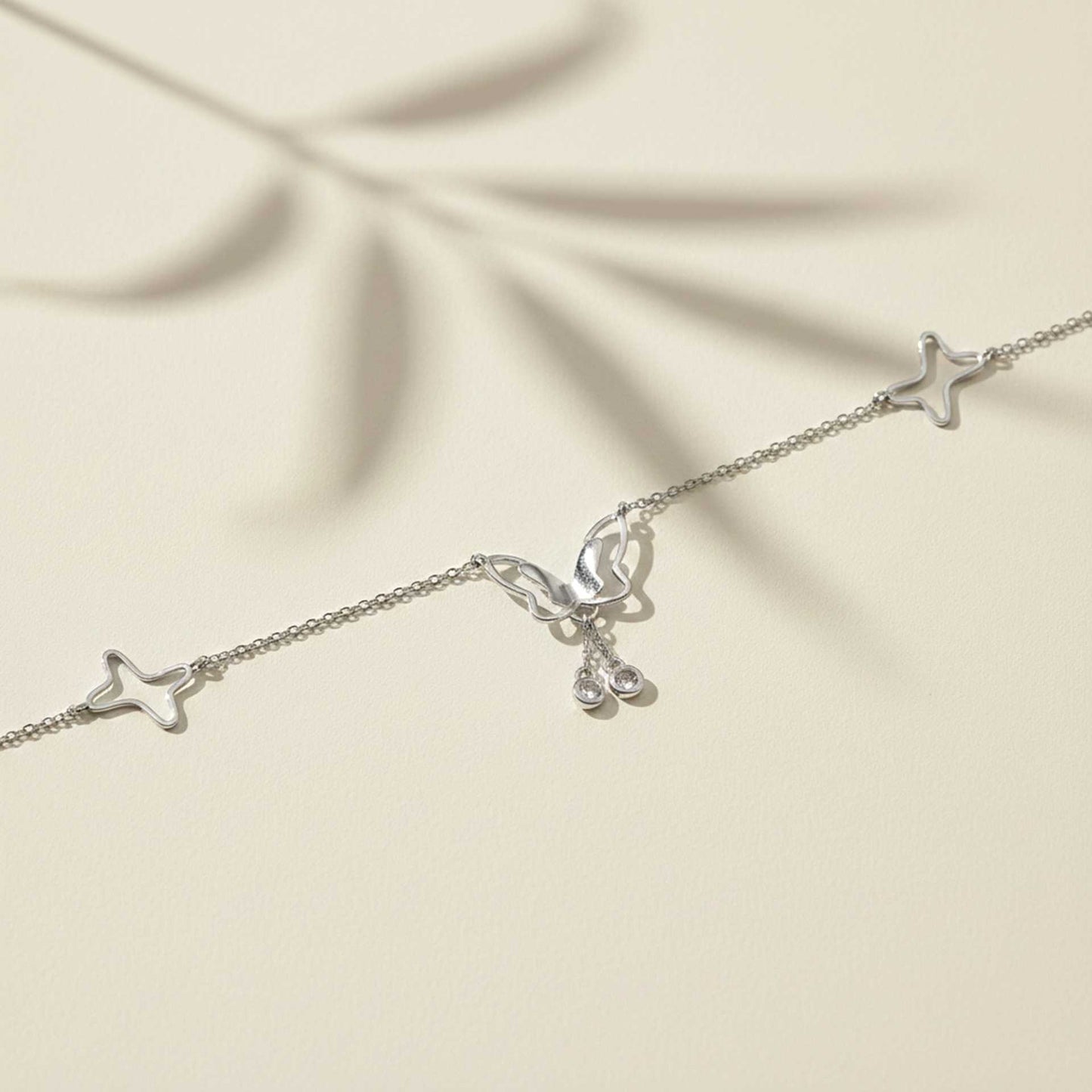 Butterfly Diamond Silver Charm Anklets For Women With 14K Gold Plated