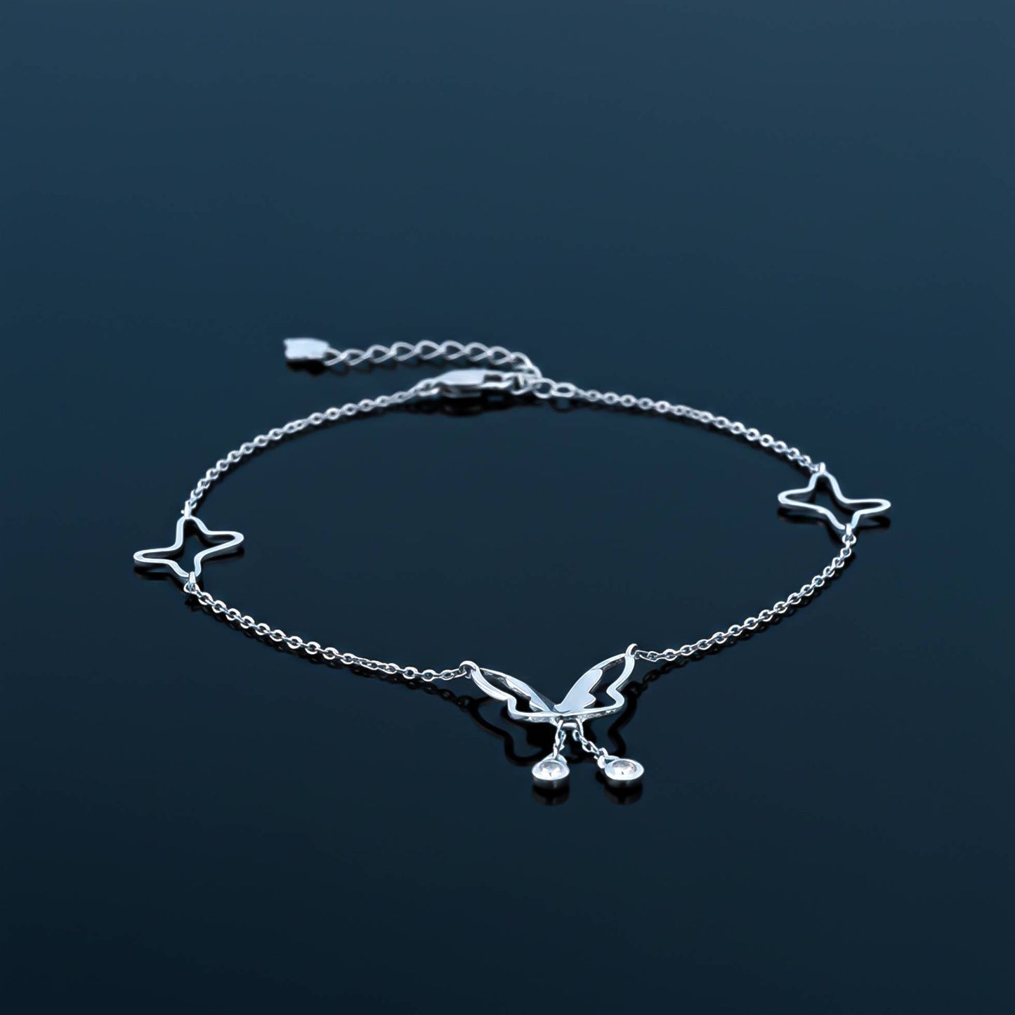 Butterfly Diamond Silver Charm Anklets For Women With 14K Gold Plated
