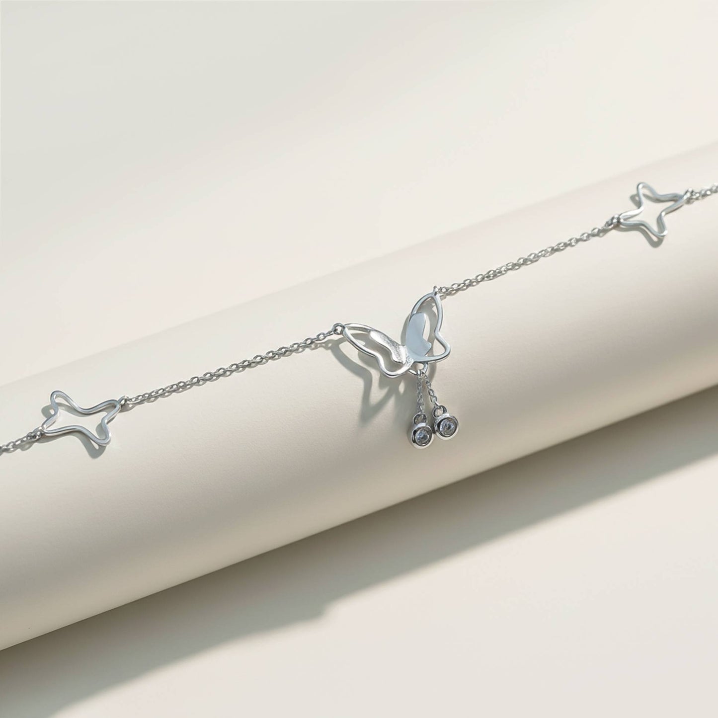 Butterfly Diamond Silver Charm Anklets For Women With 14K Gold Plated