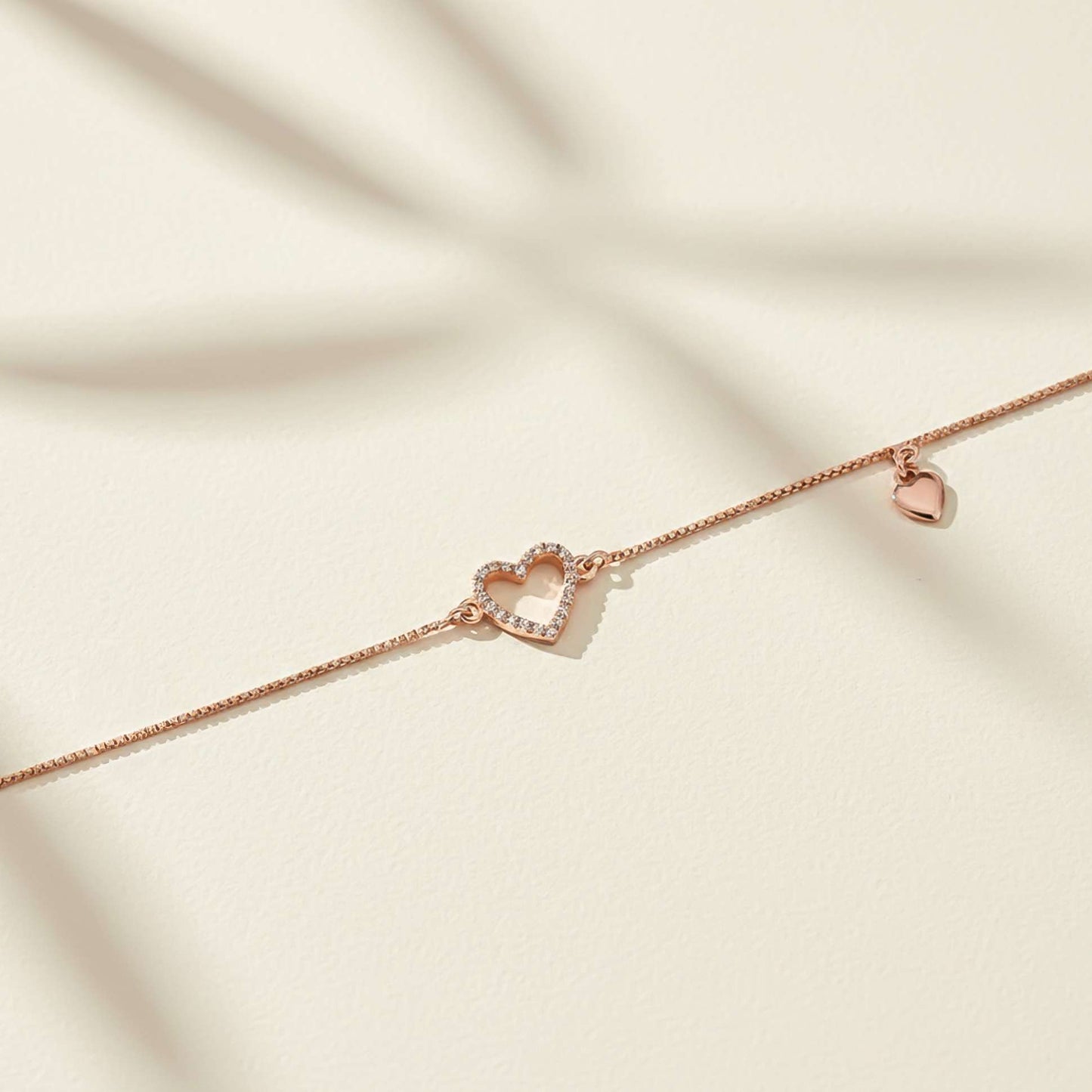Silver Lovely Heart Charm Anklet With 14K Rose Gold Plated