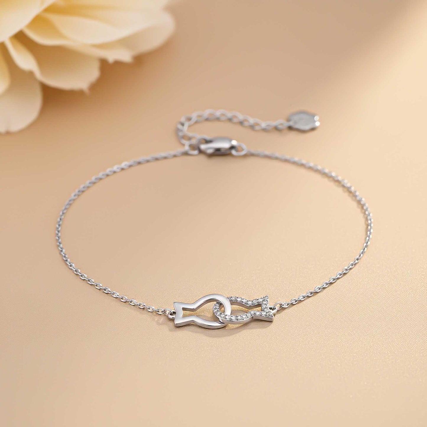 Valentine Kissing Fish Anklet In 925 Sterling Silver With 14K Gold Plated