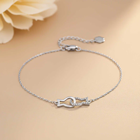 Valentine Kissing Fish Anklet In 925 Sterling Silver With 14K Gold Plated