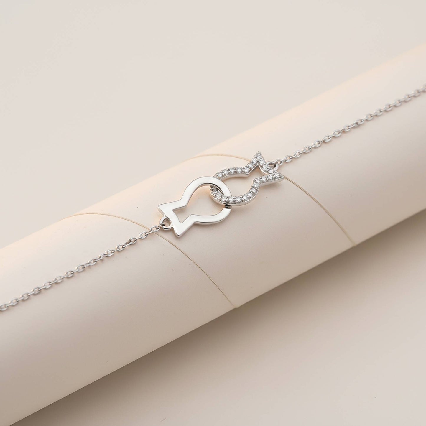 Valentine Kissing Fish Anklet In 925 Sterling Silver With 14K Gold Plated