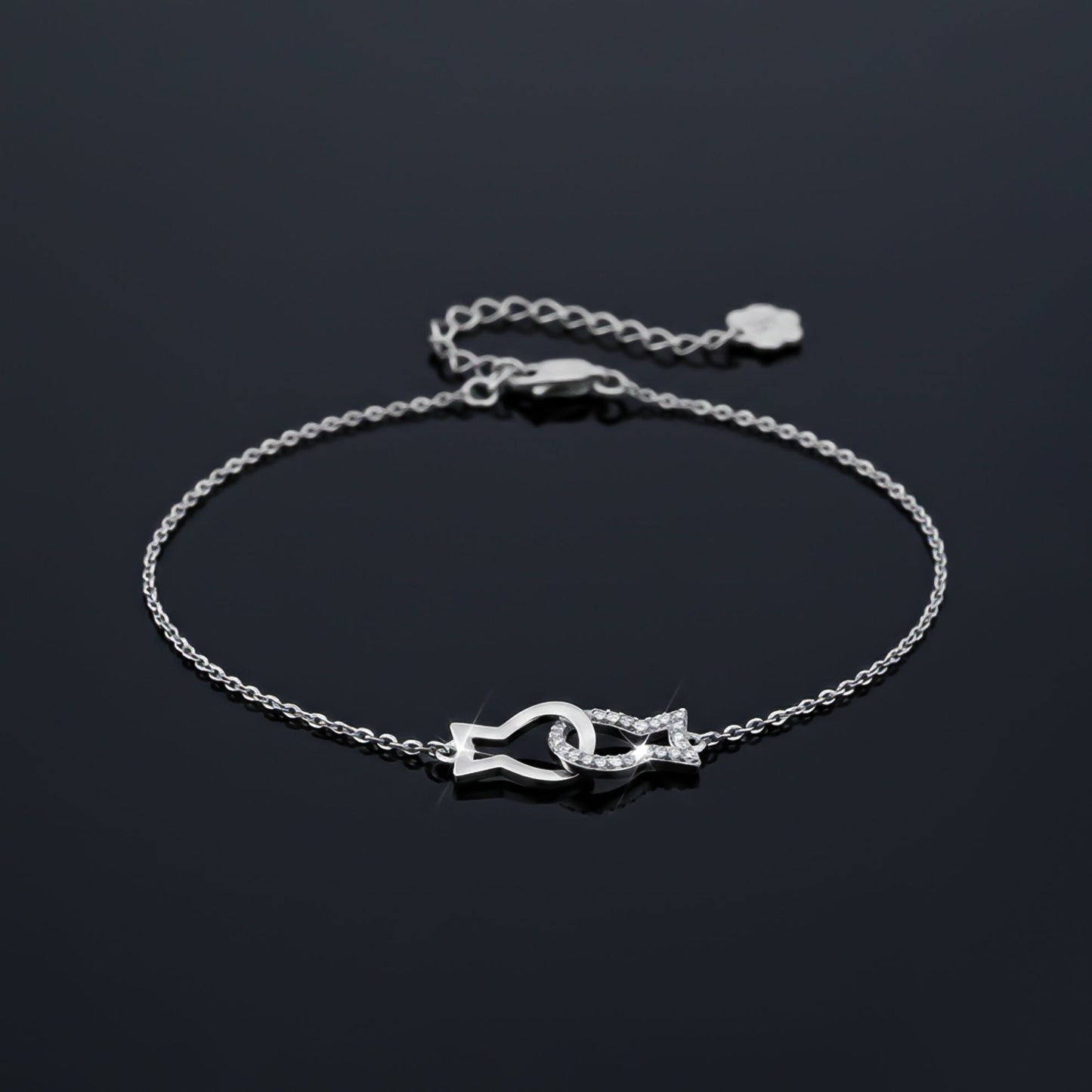 Valentine Kissing Fish Anklet In 925 Sterling Silver With 14K Gold Plated