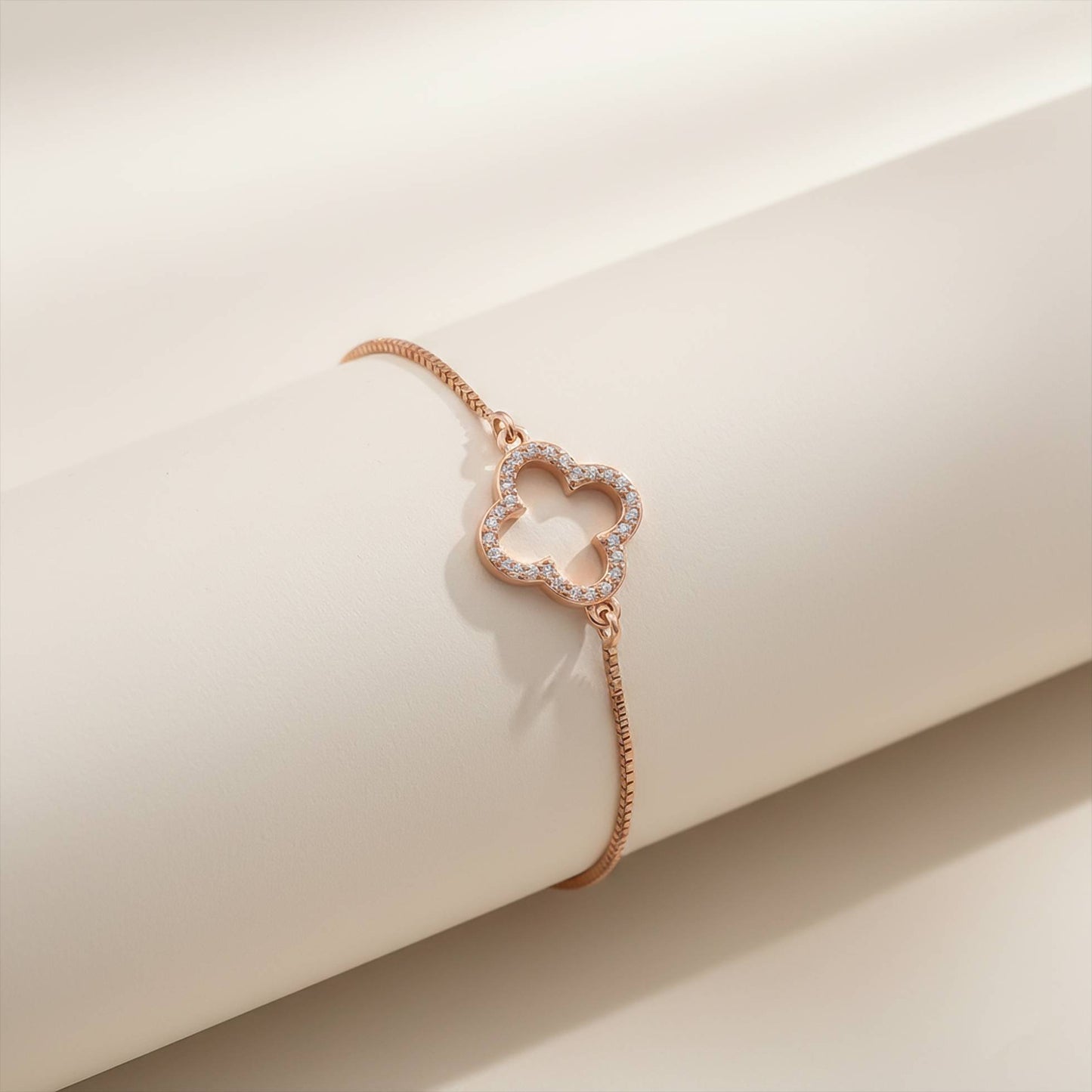 Grace Clover Sterling Silver Anklet With 14K Rose Gold Plated