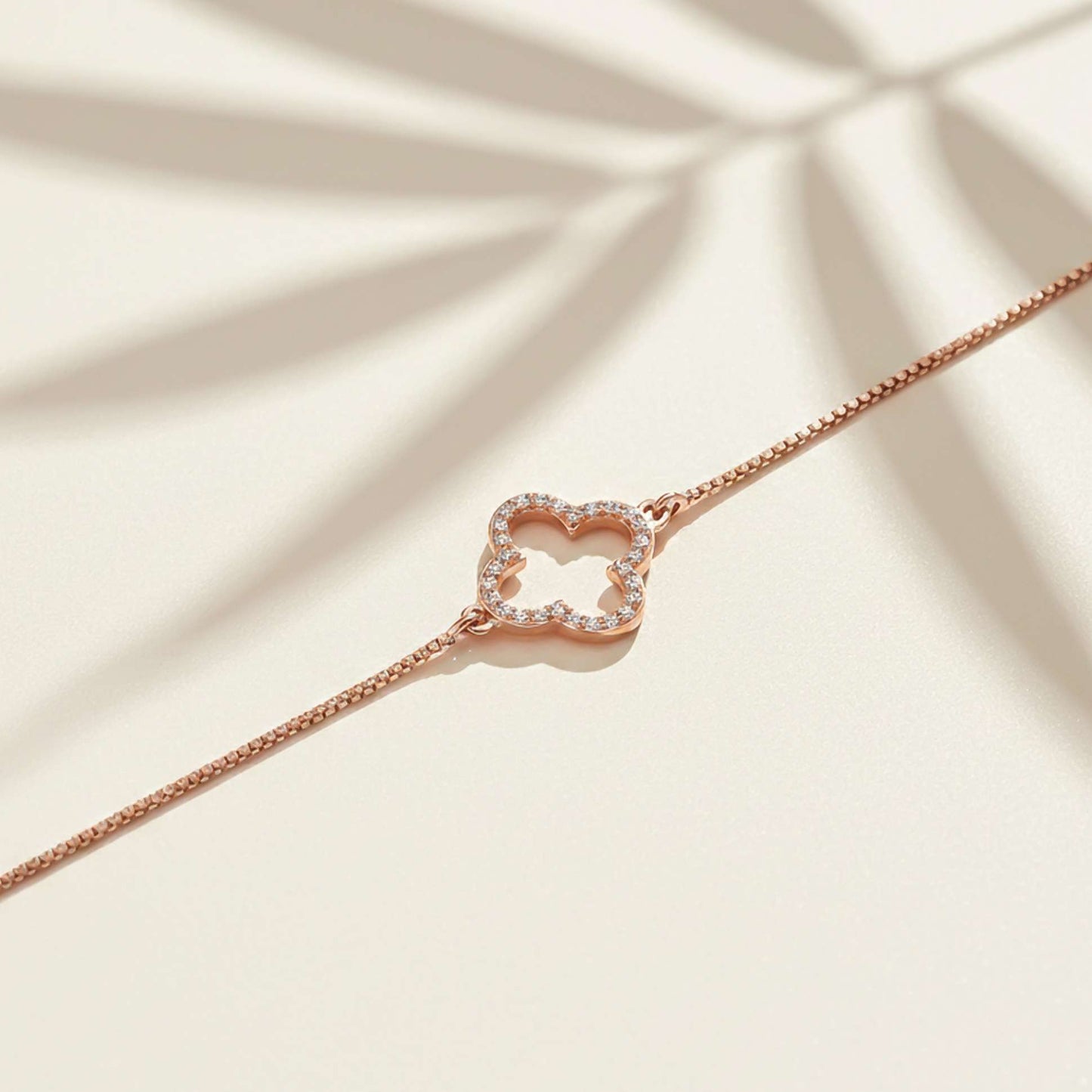 Grace Clover Sterling Silver Anklet With 14K Rose Gold Plated
