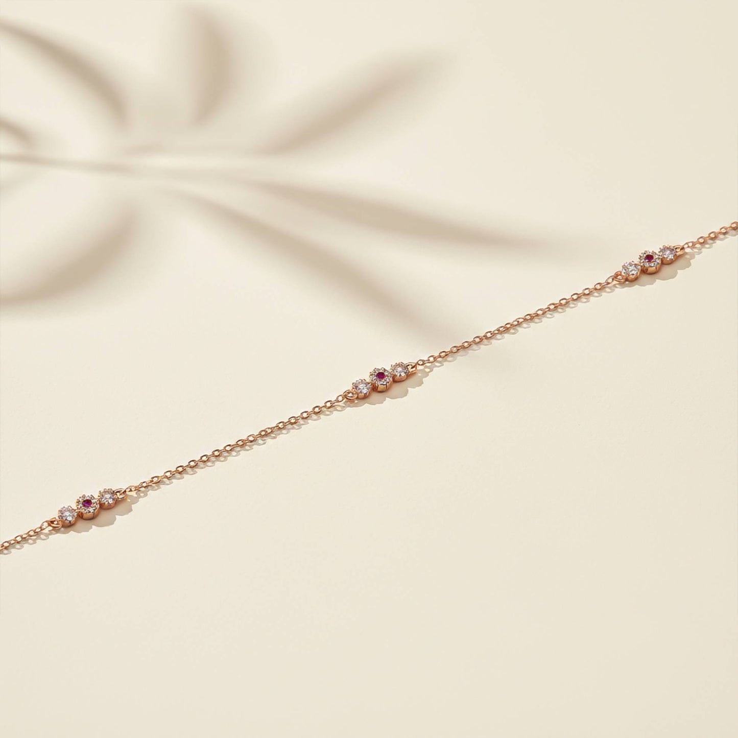 Diamond Cluster Sterling Silver Charms Anklet With 14K Rose Gold Plated