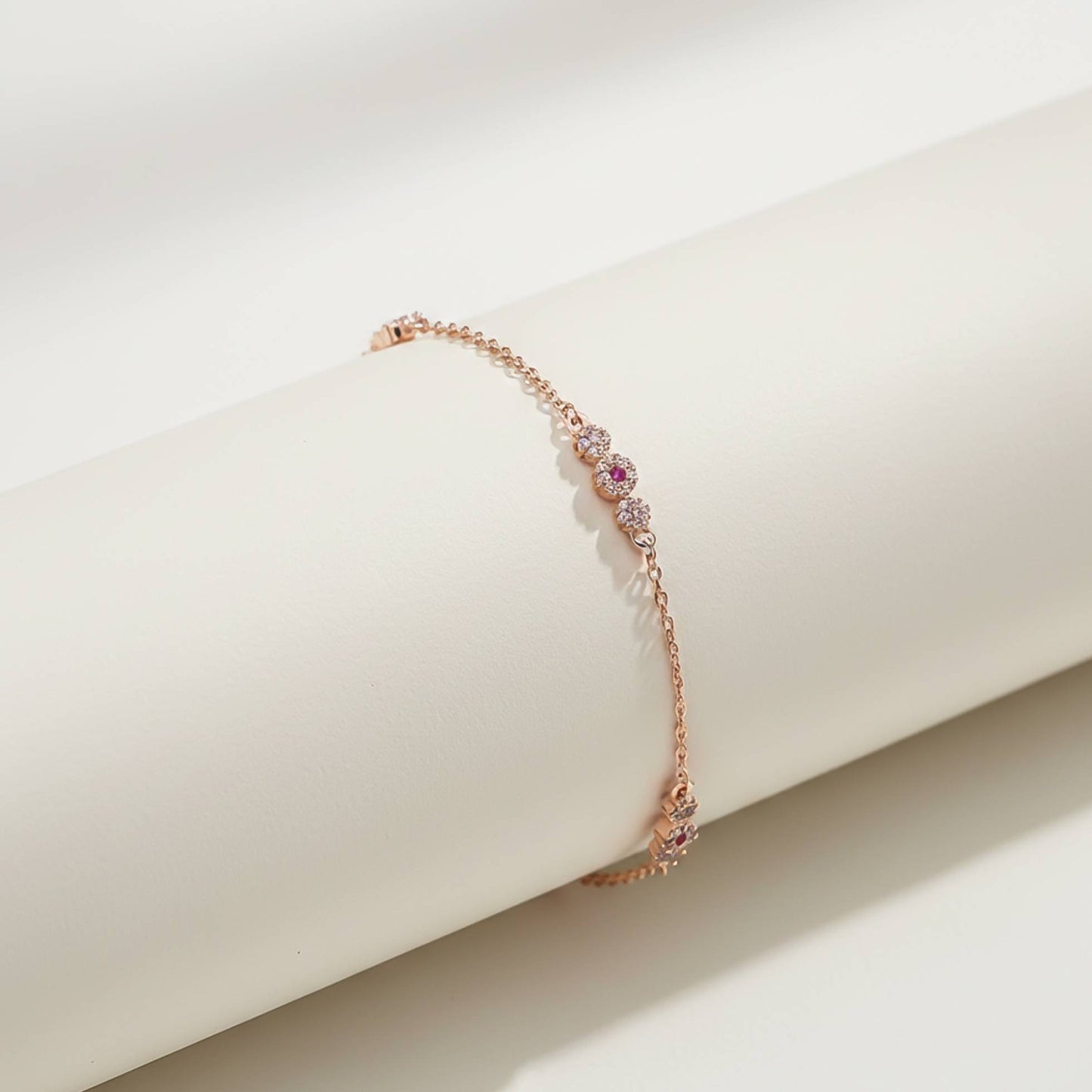 Diamond Cluster Sterling Silver Charms Anklet With 14K Rose Gold Plated