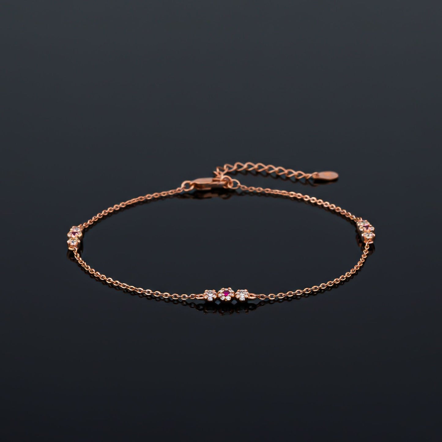 Diamond Cluster Sterling Silver Charms Anklet With 14K Rose Gold Plated