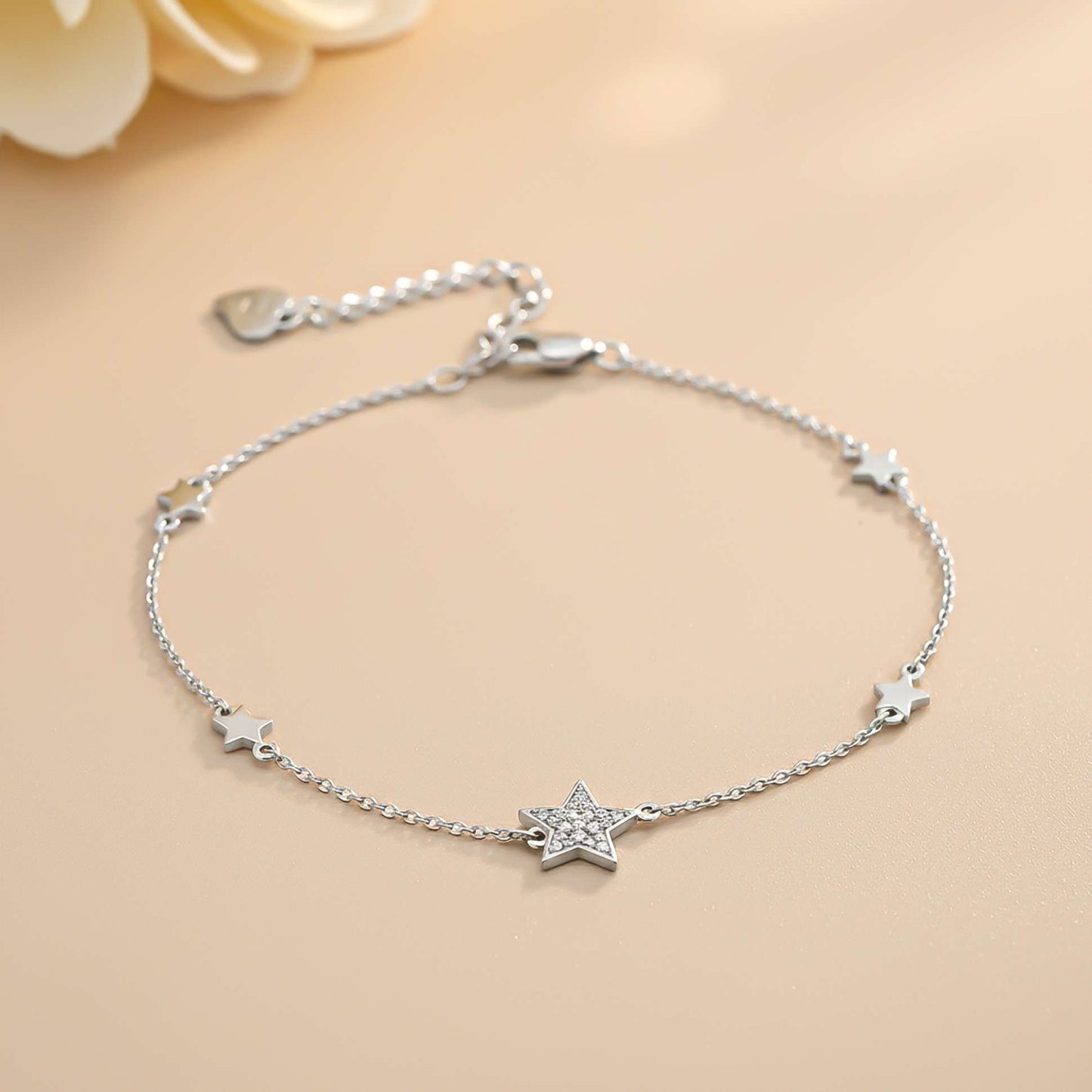 925 Sterling Silver Star Family Diamond Anklet For Her