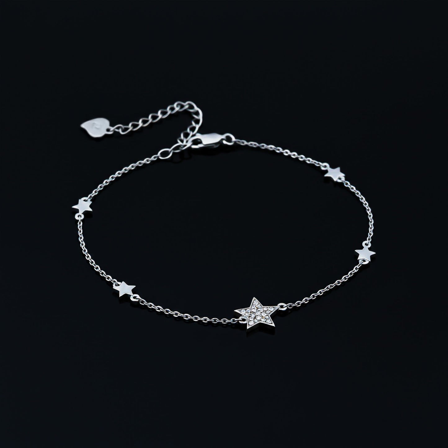 925 Sterling Silver Star Family Diamond Anklet For Her