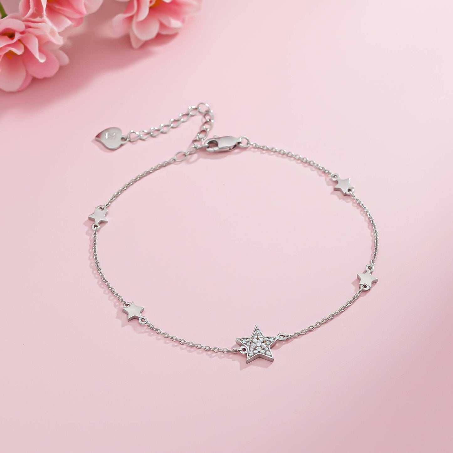 925 Sterling Silver Star Family Diamond Anklet For Her