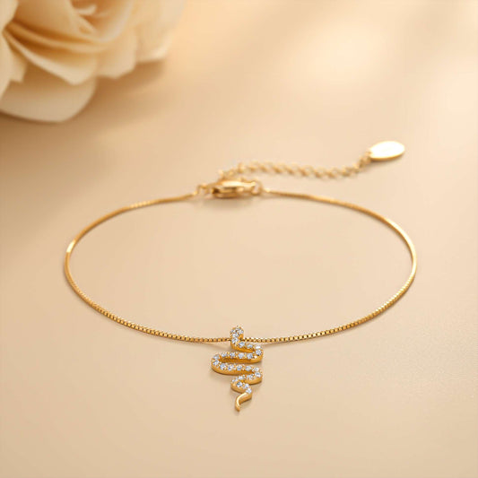Mini Snake Diamond Anklet 925 Sterling Silver With 14K Gold Plated
