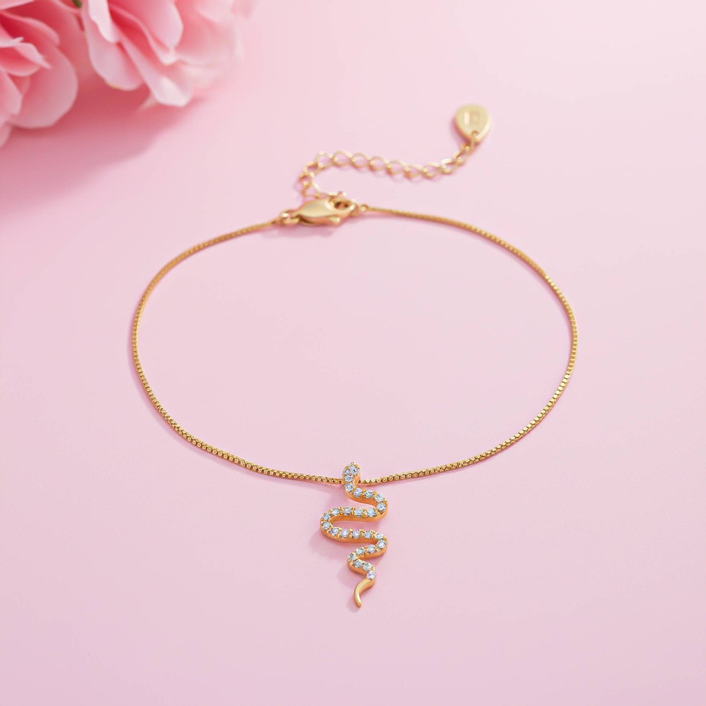 Mini Snake Diamond Anklet 925 Sterling Silver With 14K Gold Plated
