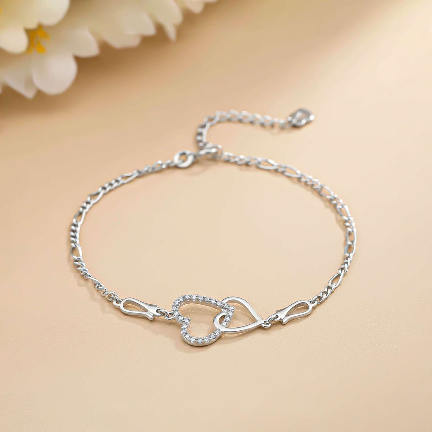 Silver Diamond Binary Heart Anklet For Valentine Gift