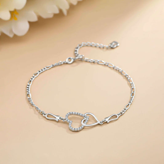 Silver Diamond Binary Heart Anklet For Valentine Gift