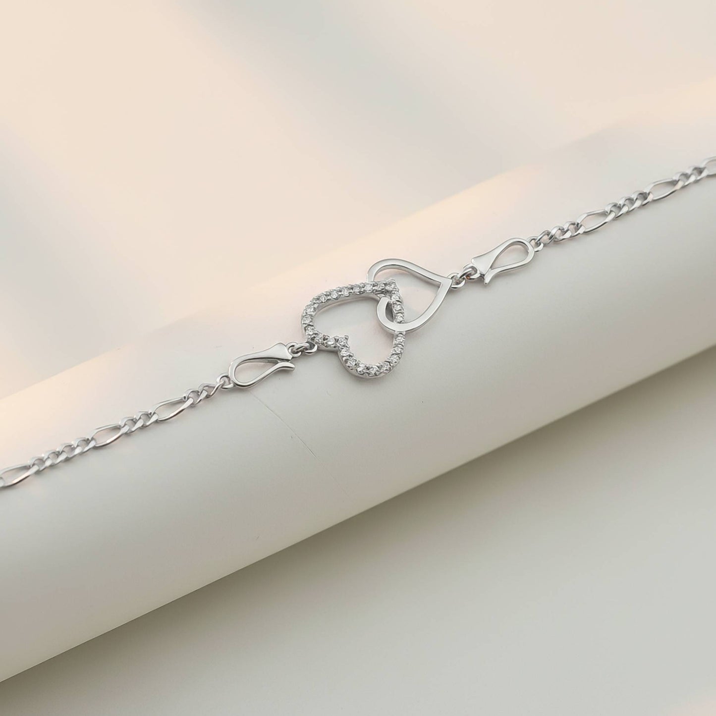 Silver Diamond Binary Heart Anklet For Valentine Gift