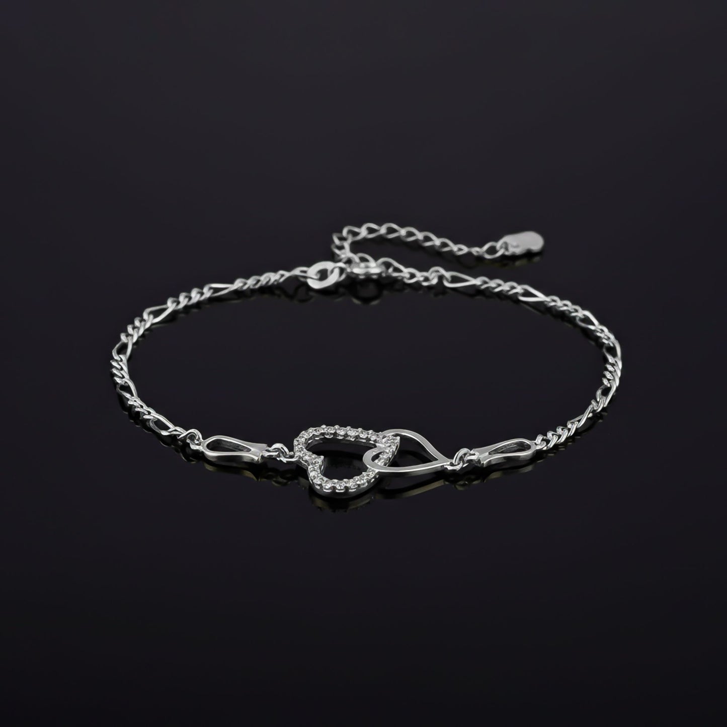 Silver Diamond Binary Heart Anklet For Valentine Gift