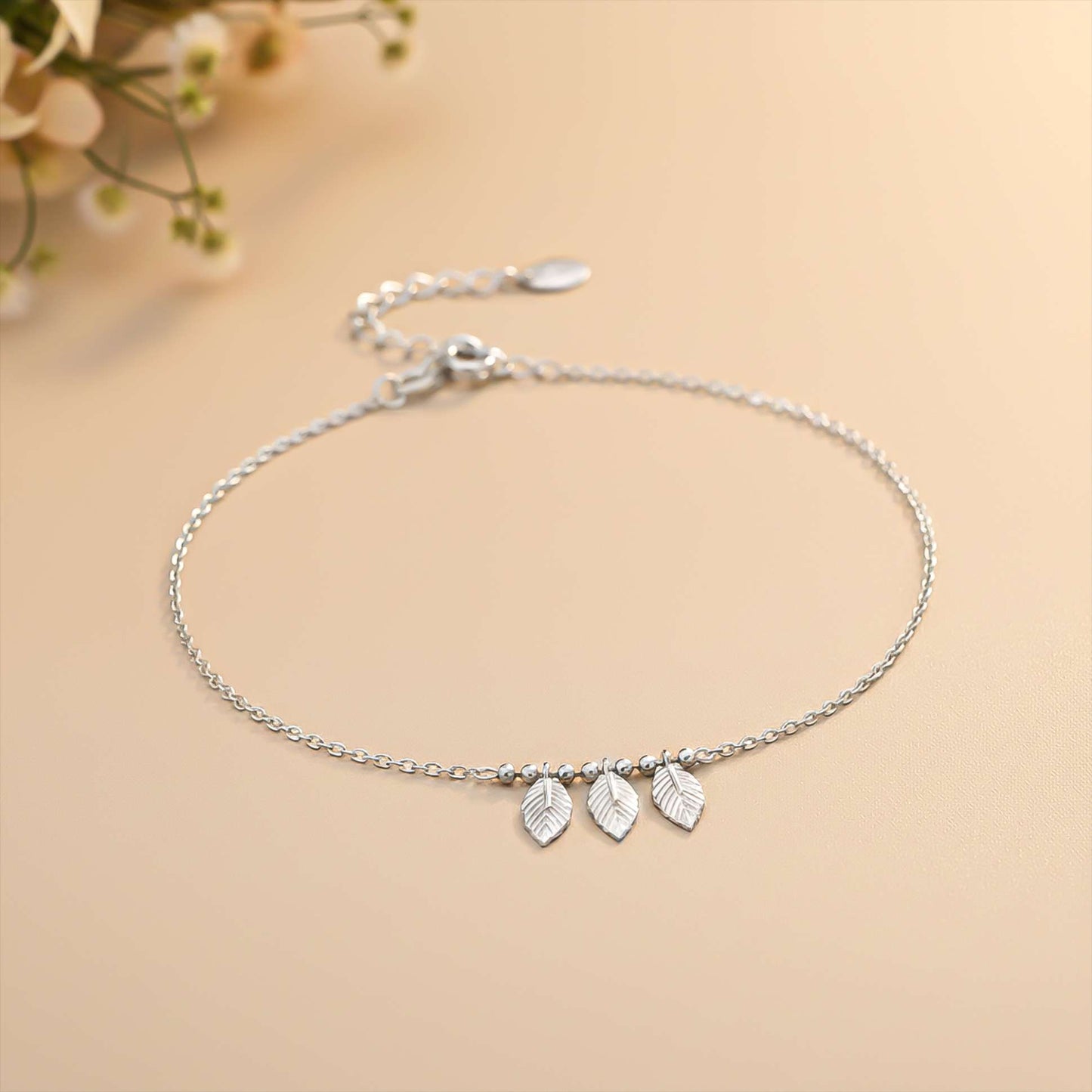 Sterling Silver Leafy Anklet For For Women