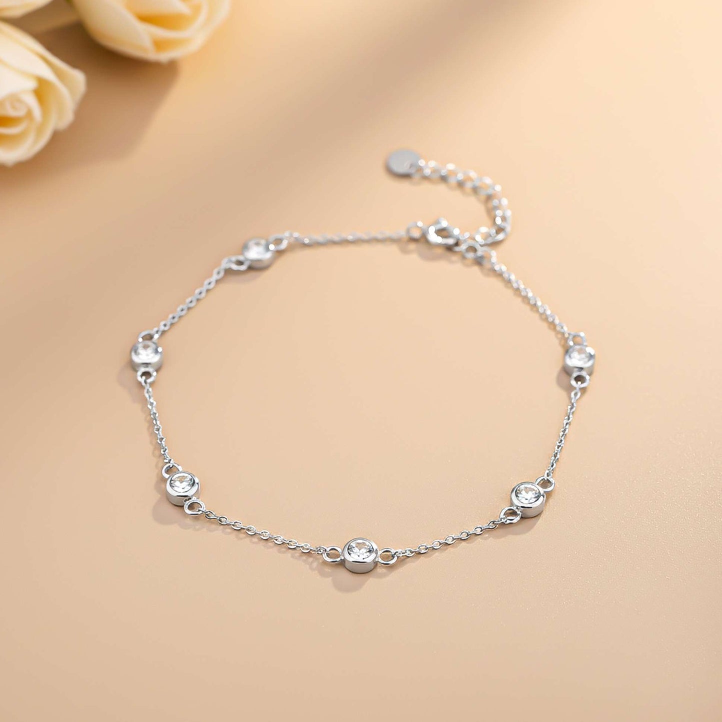 Sterling Silver Mellow Bezel Set Anklet With 14K Gold Plated