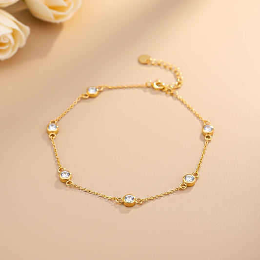 Sterling Silver Mellow Bezel Set Anklet With 14K Gold Plated