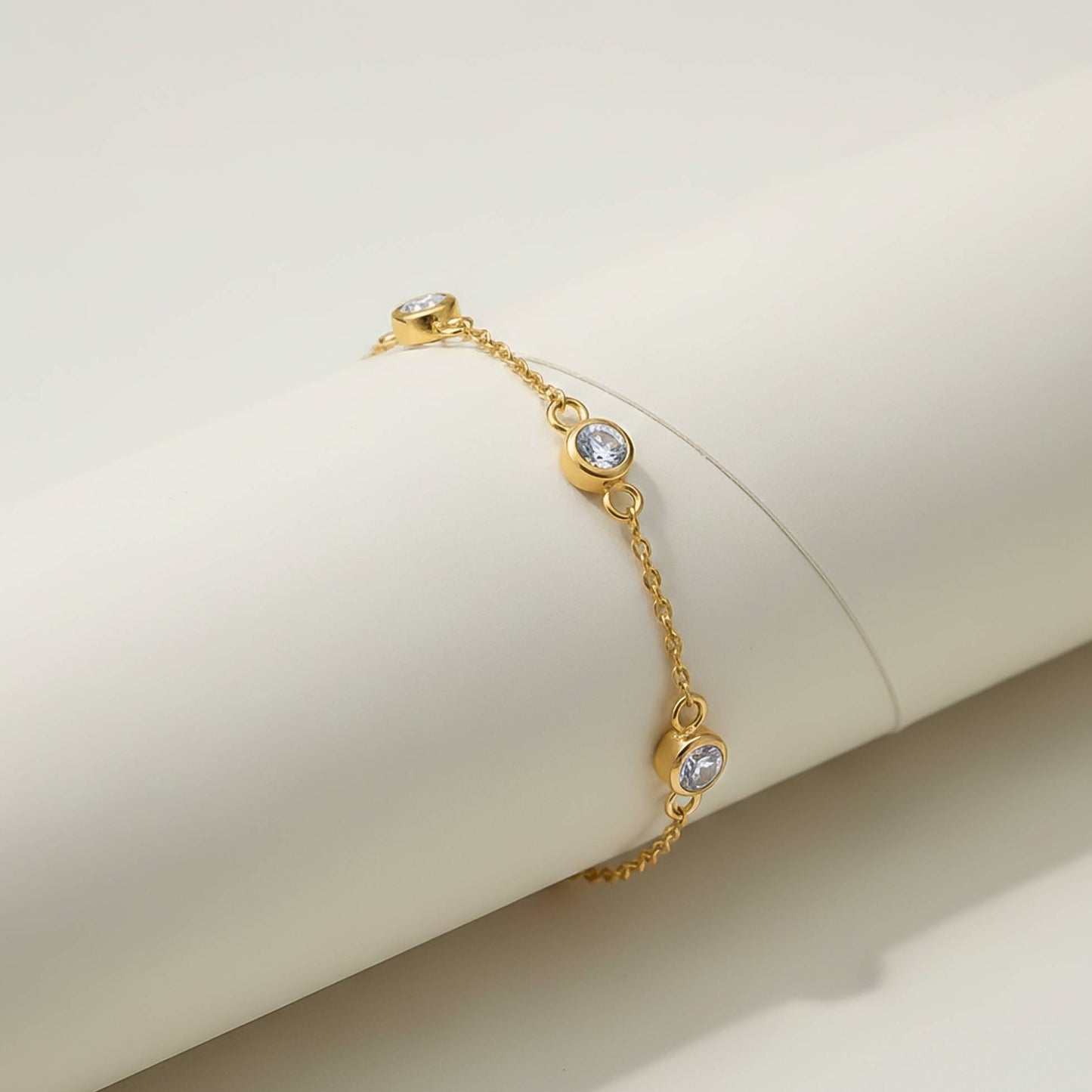 Sterling Silver Mellow Bezel Set Anklet With 14K Gold Plated