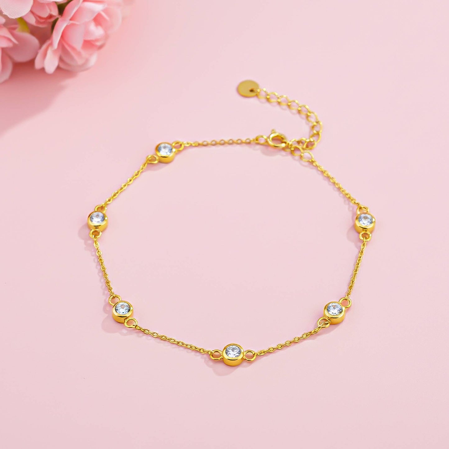 Sterling Silver Mellow Bezel Set Anklet With 14K Gold Plated