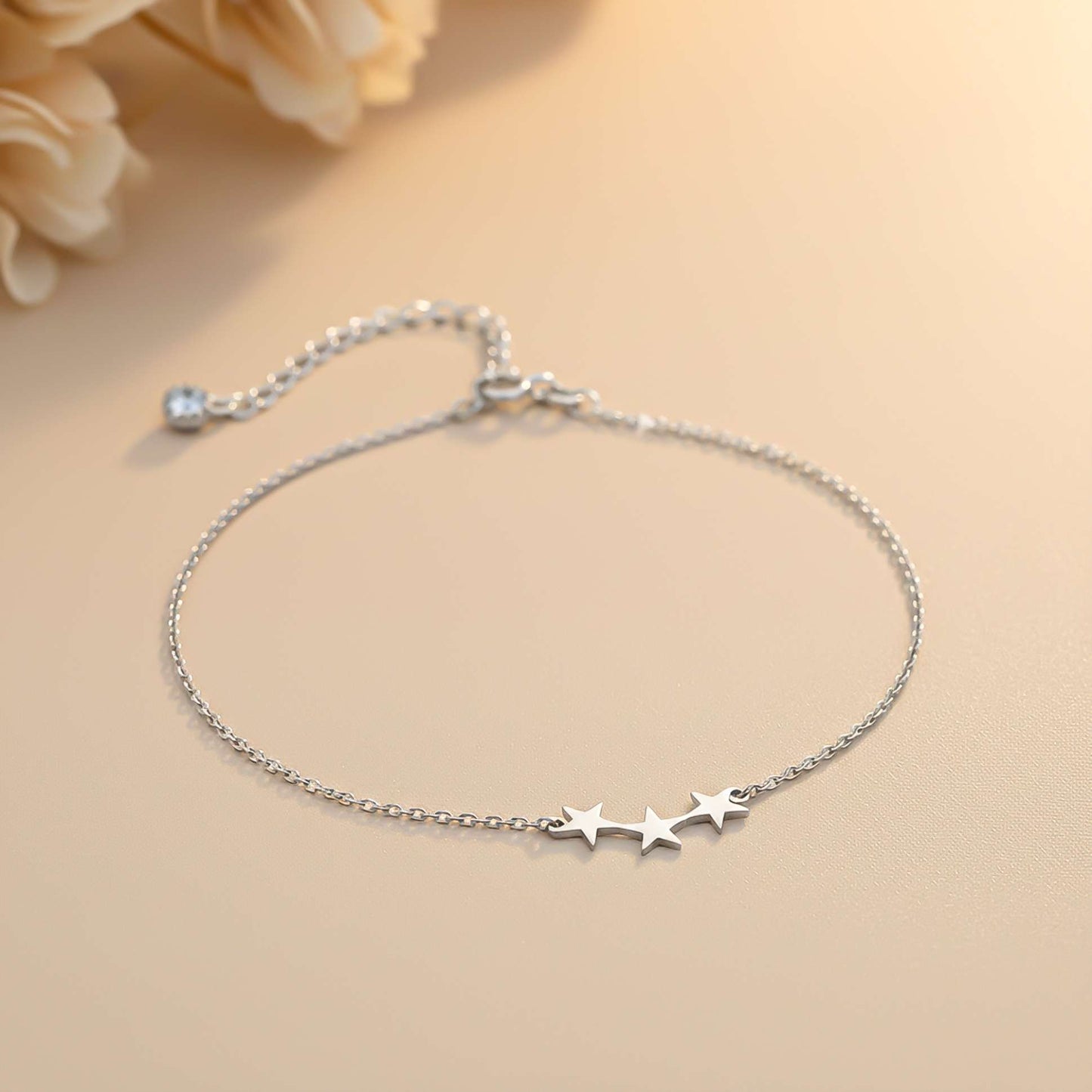 Sterling Silver Delicate Stars 14K Gold Plated Anklets For Girls
