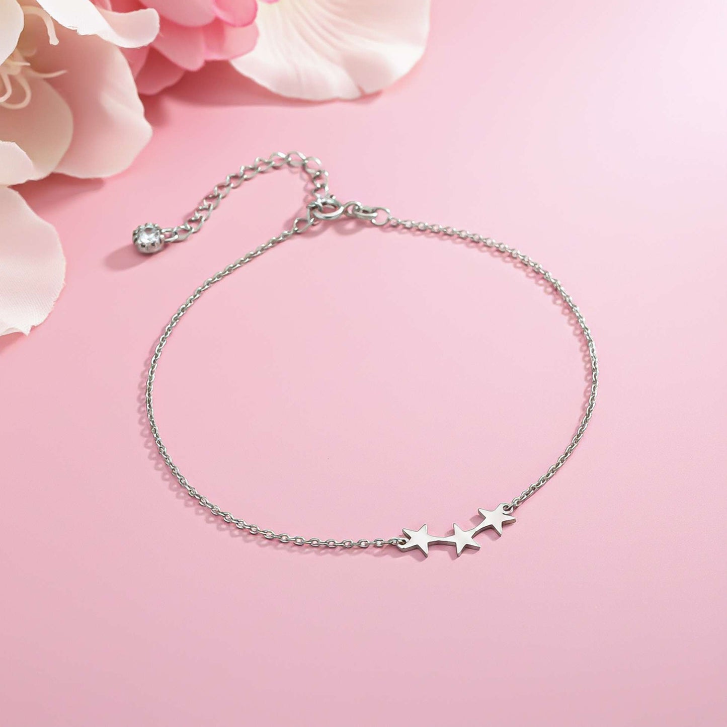 Sterling Silver Delicate Stars 14K Gold Plated Anklets For Girls