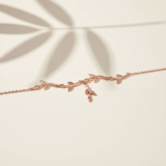 Silver Diamond Tree Branches Anklet With 14K Rose Gold Plated