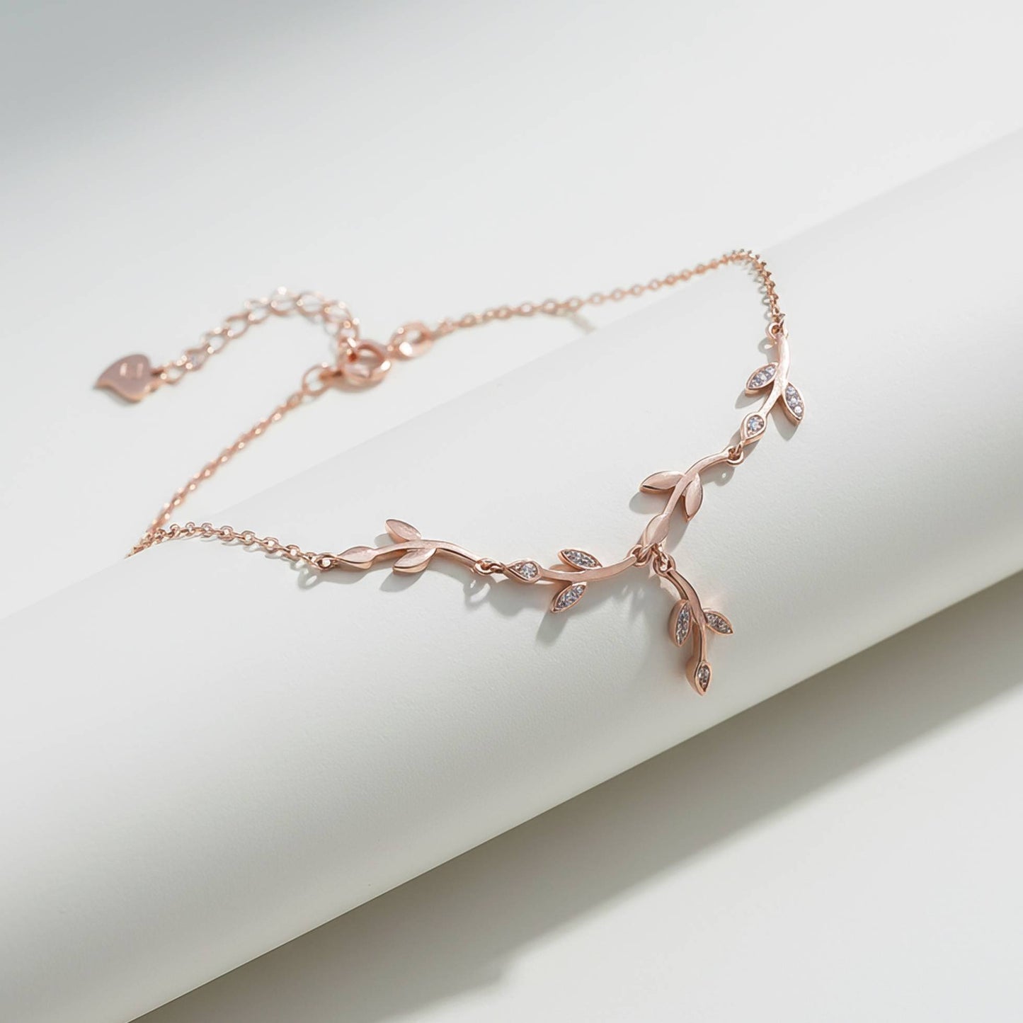 Silver Diamond Tree Branches Anklet With 14K Rose Gold Plated
